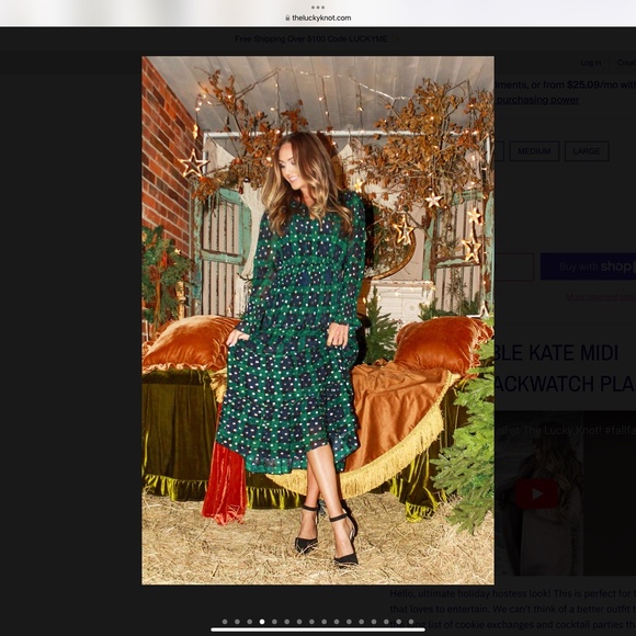 SAIL TO SABLE SMOCKED WAIST SILK MIDI DRESS IN BLACK WATCH TARTAN SIZE SMALL - Picture 9 of 12